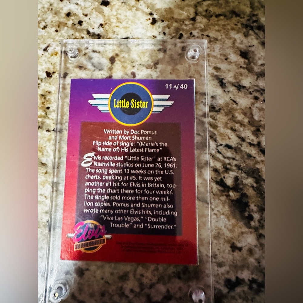 Elvis 1992 Collector Card in case. Vintage.  Little Sister 11/40 - Picture 2 of 2